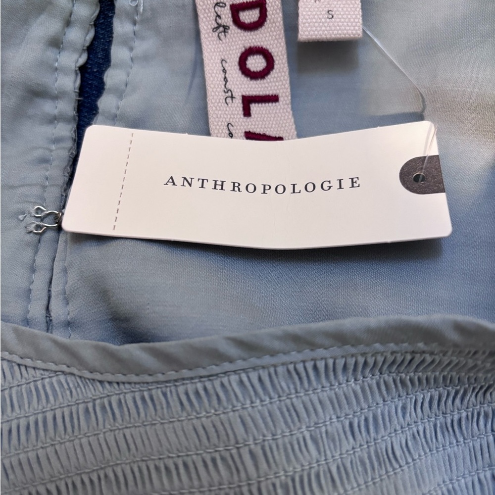 Anthropologie Dolan Smocked Ruffled Long Sleeve Blue Top Size S NWT - Picture 4 of 7